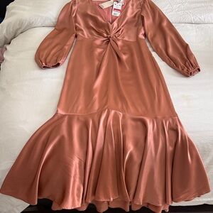 Cinq à Sept Satin Long Sleeve Dress in Copper Size 4